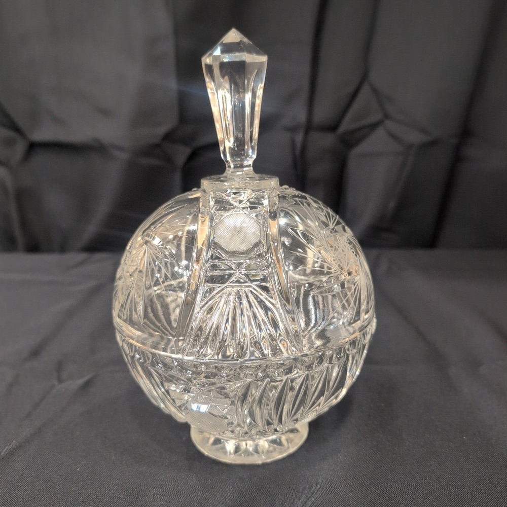 Vintage American Brilliant Style Cut Glass Lidded Candy Dish Pinwheel Starburst - Picture 1 of 8